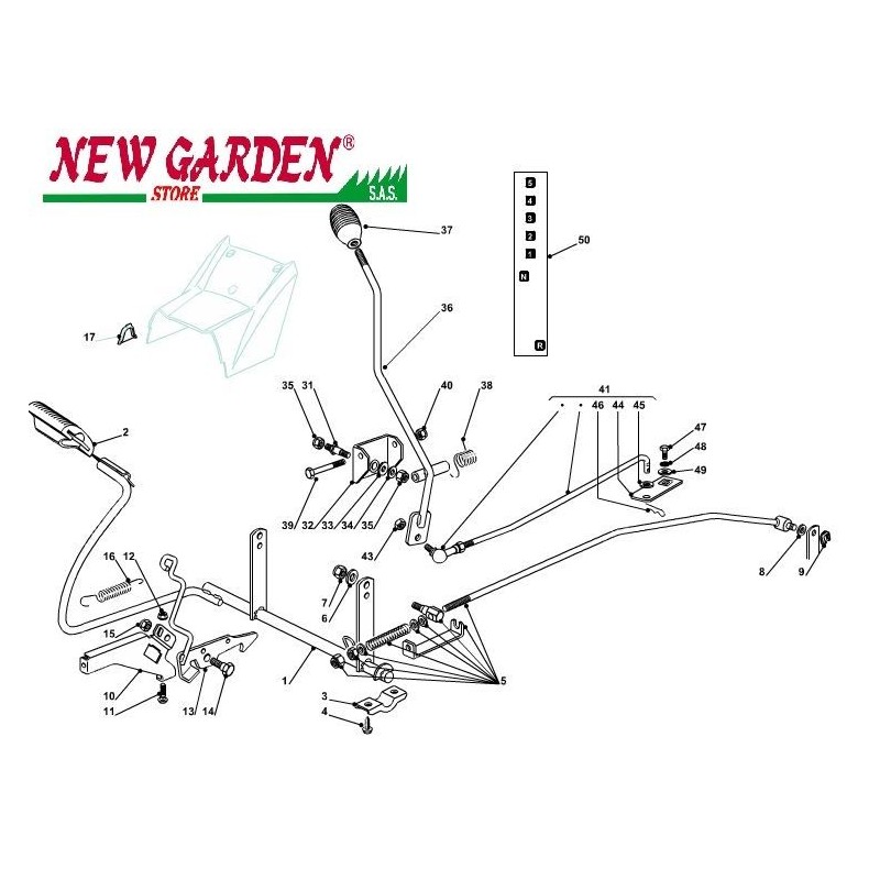 Exploded view gearbox brake control102cm PT140 lawn tractor CASTELGARDEN spare parts