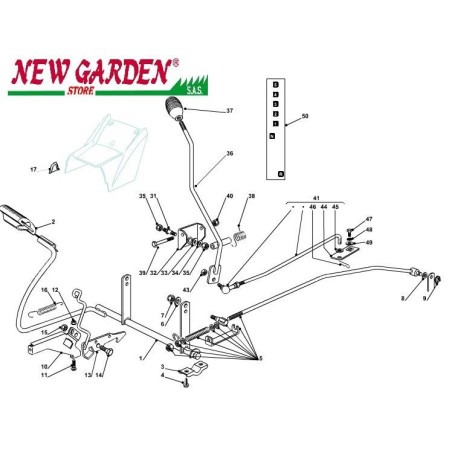 Explosionszeichnung Getriebesteuerung102cm PT140 Rasentraktor CASTELGARDEN Ersatzteile | Newgardenstore.eu