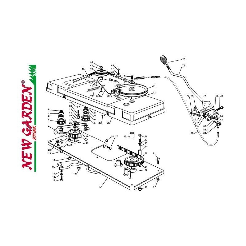 Vue éclatée accouplement lame 102cm XT140 tracteur de pelouse CASTELGARDEN 2002 - 2013