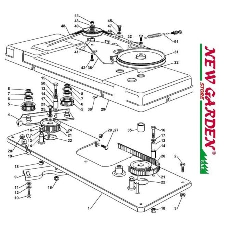 Exploded view blade coupling 102cm PT140 lawn tractor CASTELGARDEN spare parts | Newgardenstore.eu