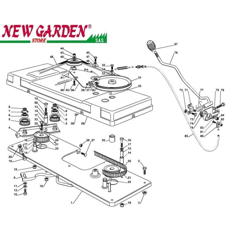 Vue éclatée accouplement lame 102cm XT160 tracteur de pelouse CASTELGARDEN pièces détachées2002-13