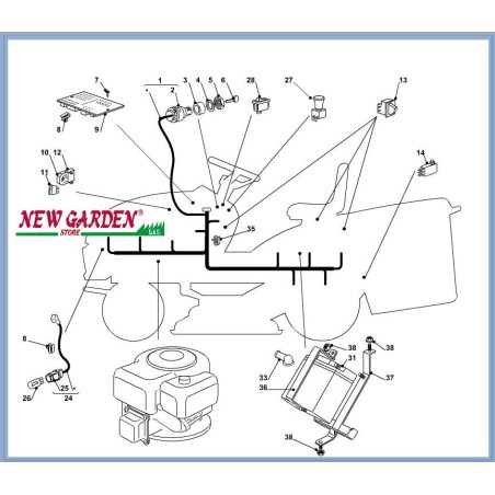 Exploded view tractor electrical parts 92cm TC 14 5/92 CASTELGARDEN GGP STIGA | Newgardenstore.eu