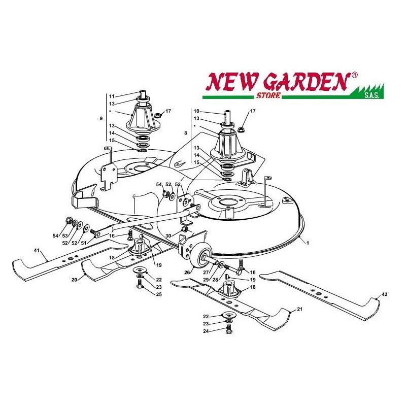 Exploded view cutting deck 102cm PT140 lawn tractor mower CASTELGARDEN 2002-13