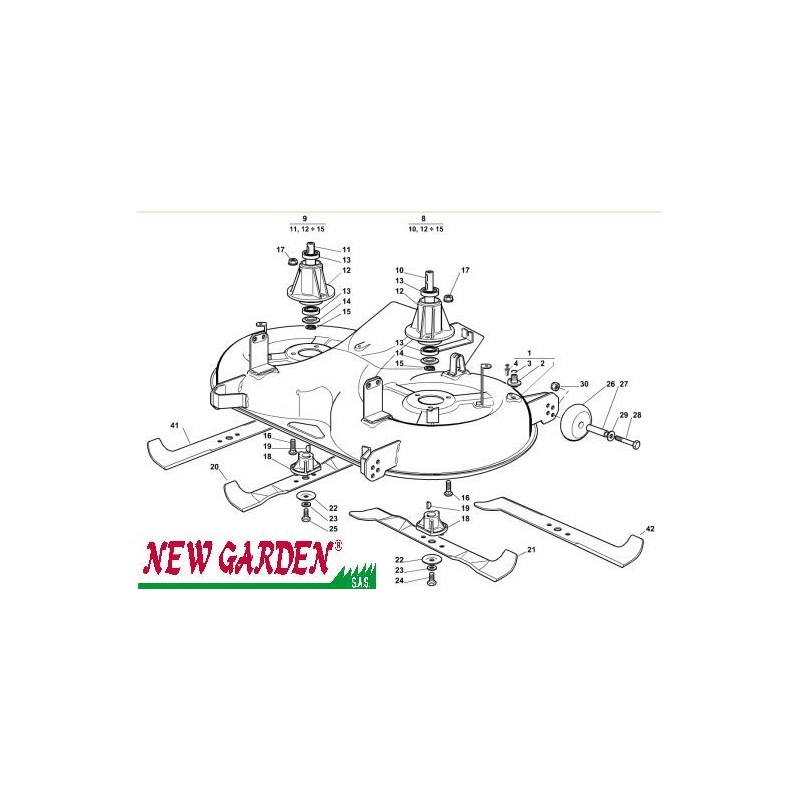 Exploded view cutting deck 122cm XX220HD lawn tractor CASTELGARDEN 2002-13