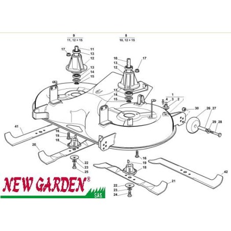 Explosionszeichnung Schneidwerk 122cm XX220HD Rasentraktor CASTELGARDEN 2002-13 | Newgardenstore.eu