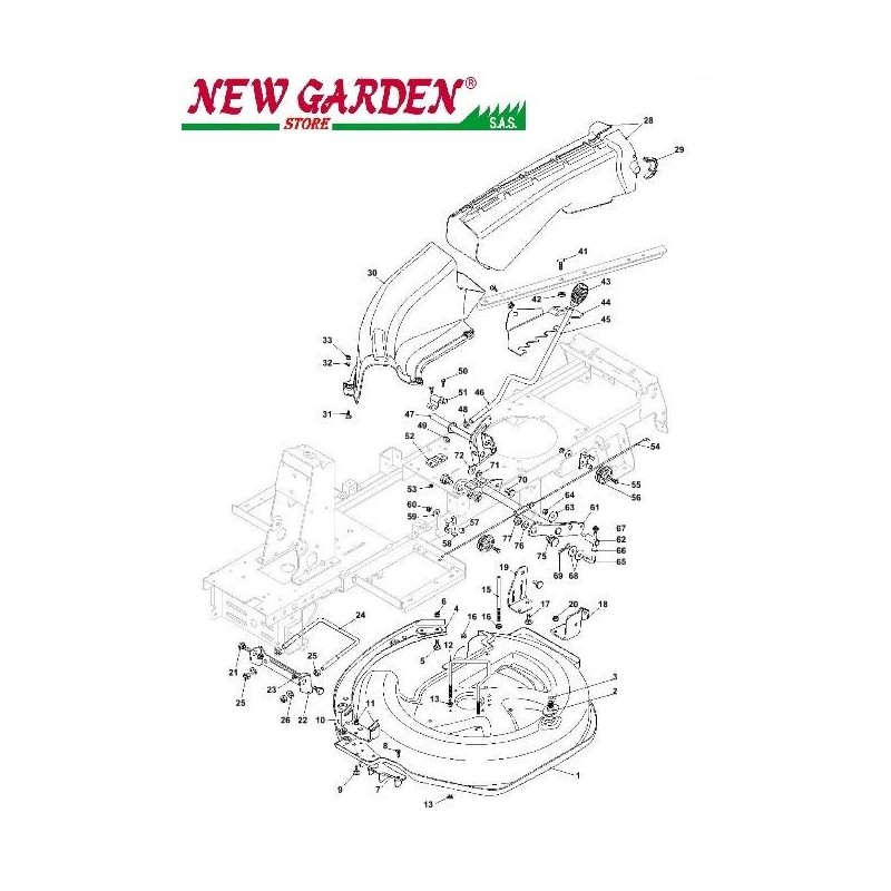 Exploded view 66cm cutting deck XE966HDB F966H lawn tractor CASTELGARDEN