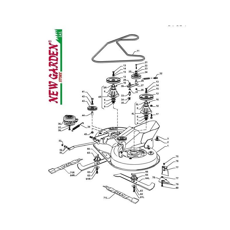 Exploded view cutting deck 84cm XDC140 lawn tractor CASTELGARDEN 2012-13