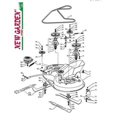 Exploded view cutting deck 84cm XDC140 lawn tractor CASTELGARDEN 2012-13 | Newgardenstore.eu