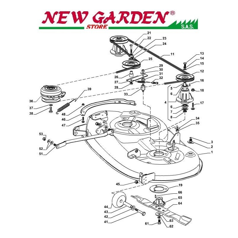 Vue éclatée plateau de coupe tracteur de pelouse SD108 XDL175HD CASTELGARDEN 2002-13