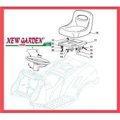 Esploso ricambi sedile volante trattorino 92cm PG 170 CASTELGARDEN GGP STIGA