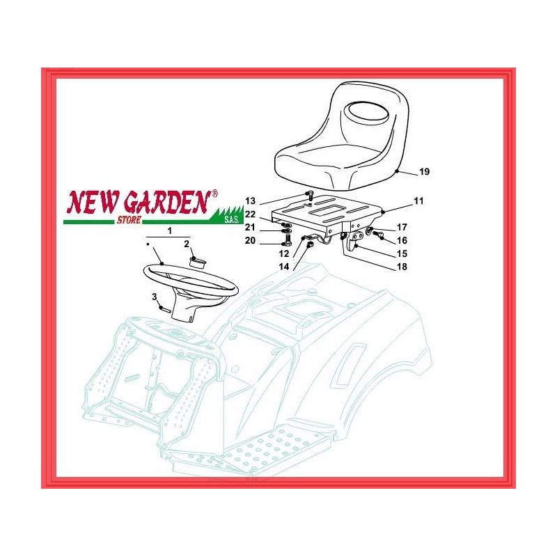 Spare parts steering wheel seat exploded view 92cm PG 170 lawn tractor CASTELGARDEN GGP STIGA