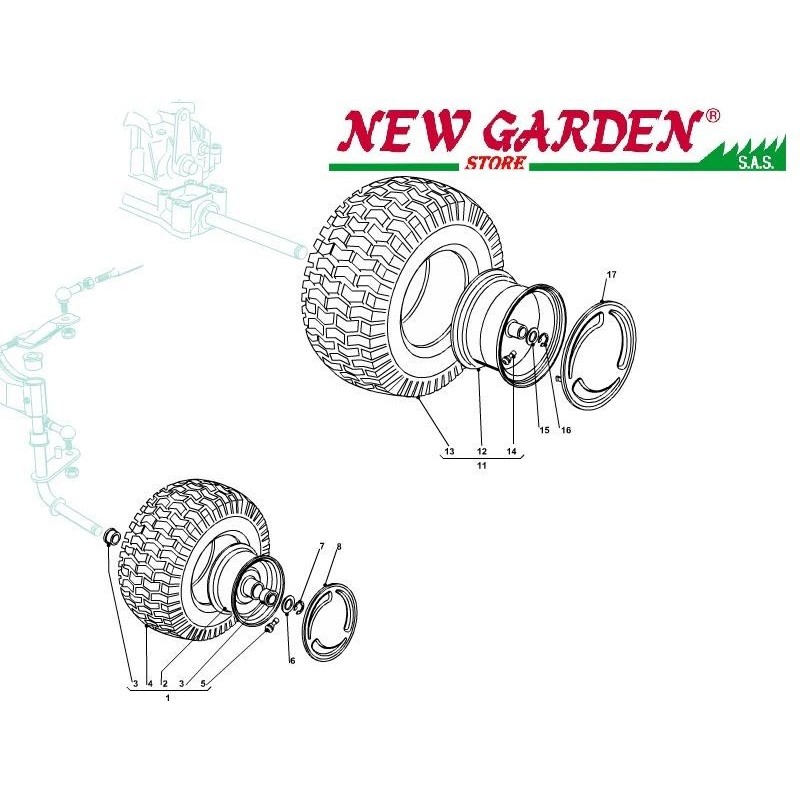 Exploded view wheels 102 cm XT140 lawn tractor CASTELGARDEN 2002-13 spare parts