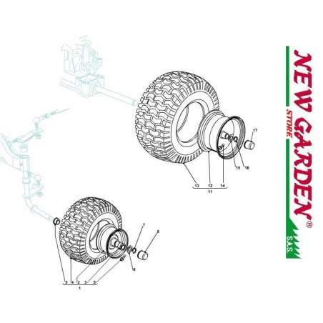 Exploded view wheels 102cm XT140HD lawn tractor CASTELGARDEN 2002-2013 | Newgardenstore.eu