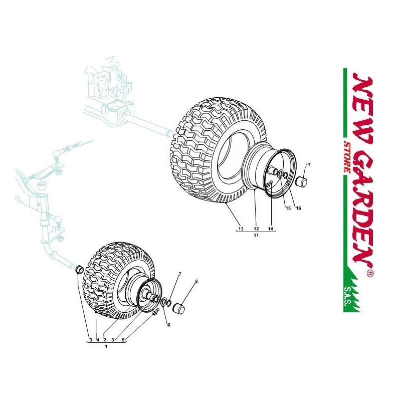 Vue éclatée roues 102cm XT180HDE Tracteur de pelouse CASTELGARDEN pièces détachées 2002-2013