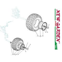 Exploded view wheels 102cm TN220HE lawn tractor mower CASTELGARDEN 2002-13 spare parts