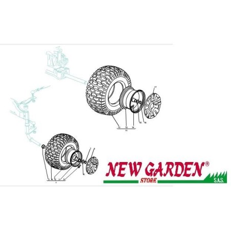 Exploded view wheels 102cm XT165HDE lawn tractor CASTELGARDEN spare parts 2002-13 | Newgardenstore.eu