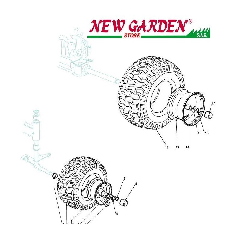 Exploded view wheels 84cm J135H lawn tractor CASTELGARDEN 2002-13 spare parts