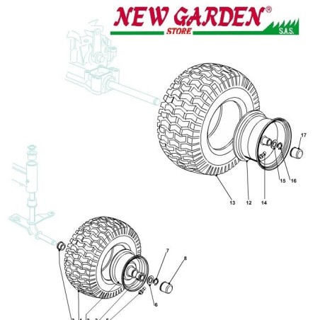 Exploded view wheels 84cm J135H lawn tractor CASTELGARDEN 2002-13 spare parts | Newgardenstore.eu