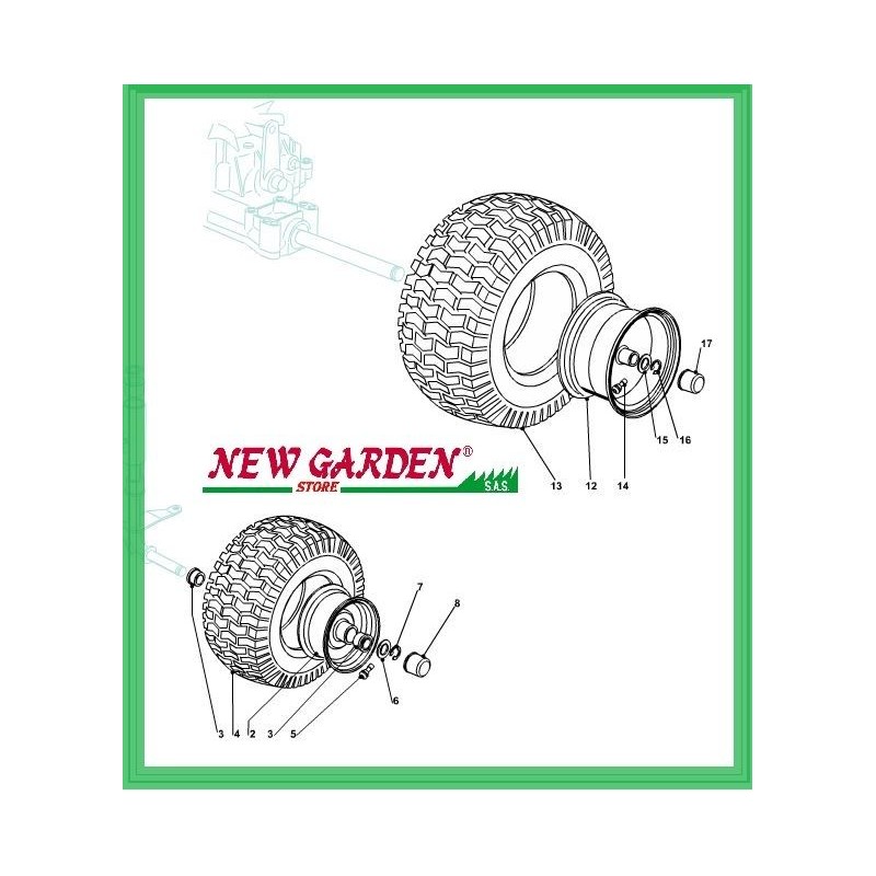 Exploded view wheels 92cm lawn tractor PG 140 CASTELGARDEN GGP MOUNTFIELD