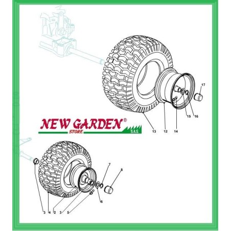 Exploded view wheels 92cm lawn tractor PG 140 CASTELGARDEN GGP MOUNTFIELD | Newgardenstore.eu