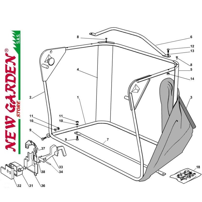 Exploded sack 72cm XF130 lawn tractor CASTELGARDEN 2002 2013 spare parts