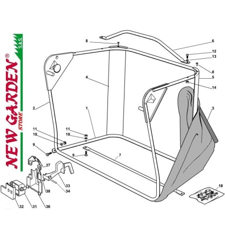 Exploded view bag 72cm XF130 lawn tractor CASTELGARDEN 2002-2013 spare parts | Newgardenstore.eu