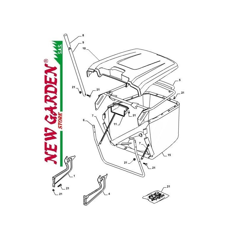 Vista despiece bolsa 84cm PDC140 tractor de césped CASTELGARDEN 2002-13 Recambios