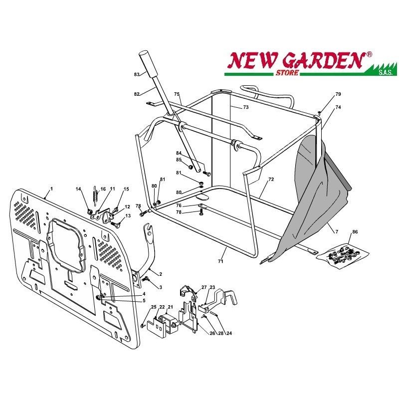 Explosionszeichnung Korbtasche 102cm XT140HD Traktor CASTELGARDEN 2002-2013 Ersatzteile