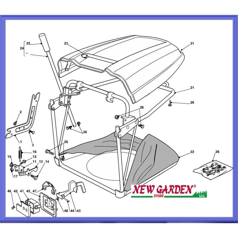 Esploso sacco cesto trattorino 92cm  PLUS 13 5/92 CASTELGARDEN GGP ricambi