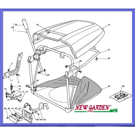 Exploded view lawn tractor bag 92cm PG 140 CASTELGARDEN GGP STIGA MOUNTFIELD | Newgardenstore.eu