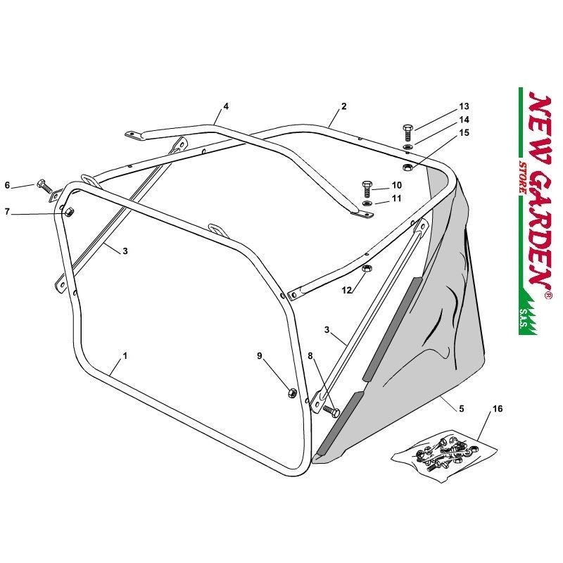 Vue éclatée sac de ramassage tracteur de pelouse EL63 XE70 CASTELGARDEN pièces détachées 2012-13