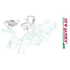 Exploded view seat and steering wheel 102 cm XT140HD tractor CASTELGARDEN 2002 - 2013