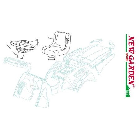 Exploded view seat and steering wheel 102 cm XT140HD tractor CASTELGARDEN 2002 - 2013 | Newgardenstore.eu