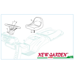 Exploded view seat and steering wheel 102 cm XT140HD tractor CASTELGARDEN 2002 - 2013