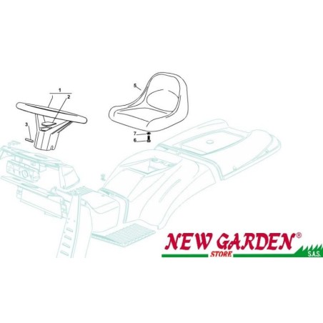 Exploded view seat and steering wheel 102cm XT165HD lawn tractor CASTELGARDEN 2002-13