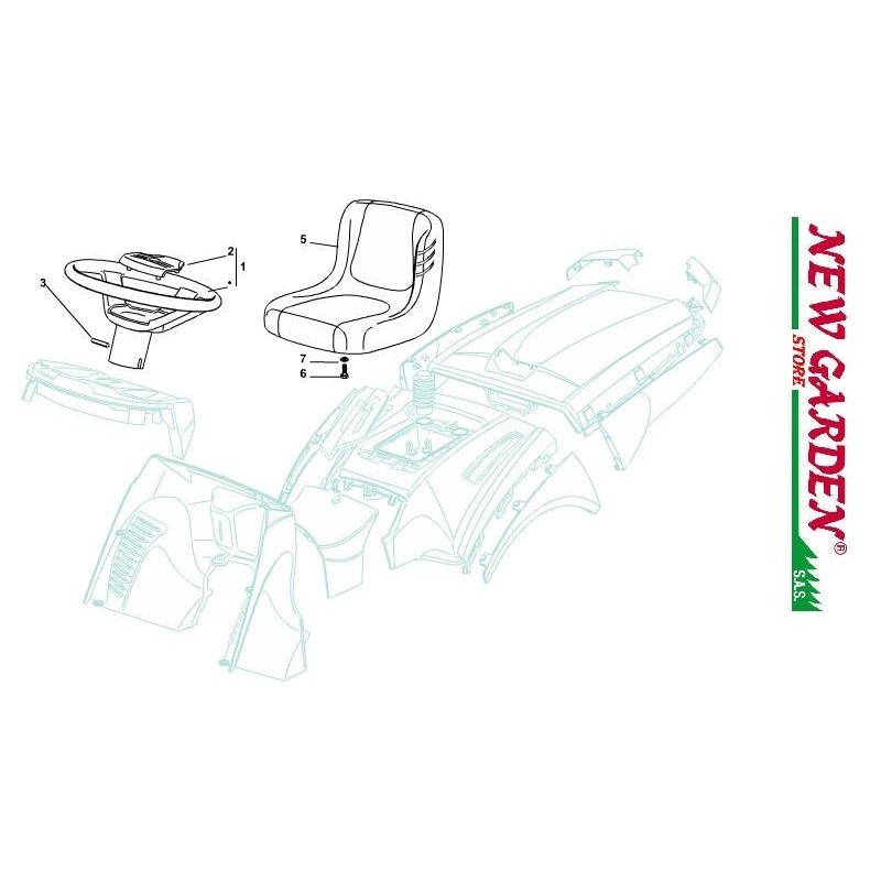 Vista despiece asiento y volante 102cm TN170H tractor de césped CASTELGARDEN 2002-13