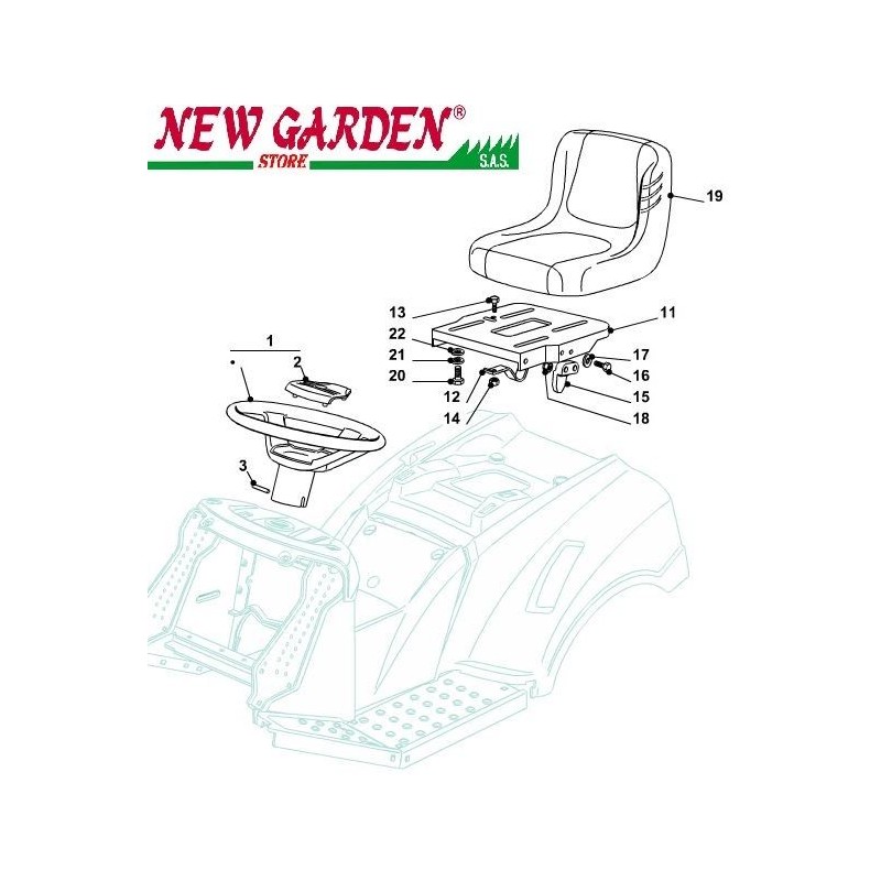 Exploded view seat and steering wheel 84cm J135H lawn tractor CASTELGARDEN 2002-13