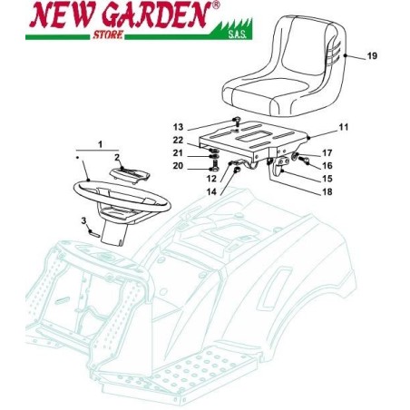 Exploded view seat and steering wheel 84cm J135H lawn tractor CASTELGARDEN 2002-13 | Newgardenstore.eu