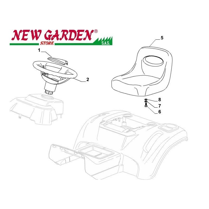 Exploded view seat and steering wheel 84cm PDC140 lawn tractor CASTELGARDEN 2002-13