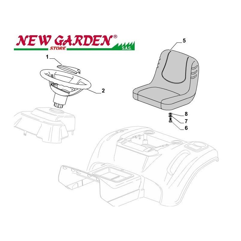 Exploded view seat and steering wheel 84cm XDC140 lawn tractor CASTELGARDEN 2002-13