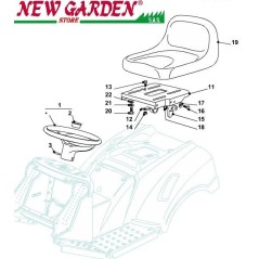 Vue éclatée du siège et du volant du tracteur de pelouse 98cm XD150 Pièces détachées CASTELGARDEN | Newgardenstore.eu