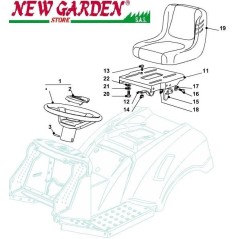 Exploded view seat and steering wheel 98cm XD150HD lawn tractor CASTELGARDEN spare parts