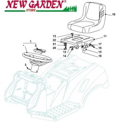 Vista despiece asiento y volante 98cm XD150HD tractor de césped CASTELGARDEN piezas de recambio | Newgardenstore.eu