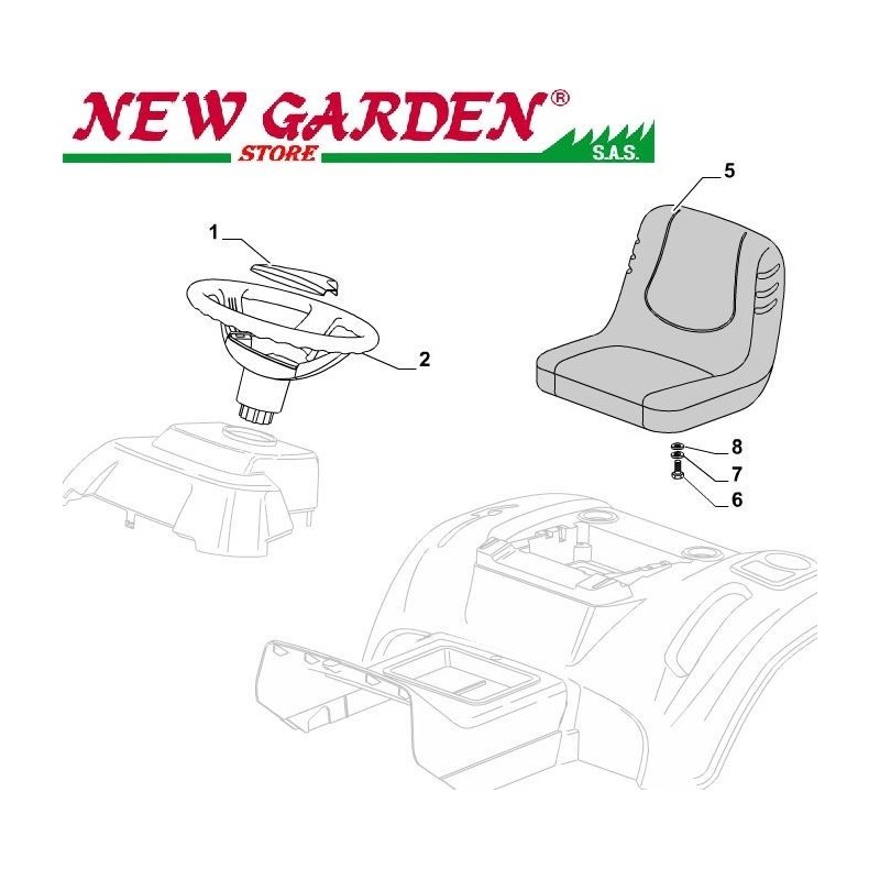 Exploded view seat and steering wheel lawn tractor SD98 XD140 HD CASTELGARDEN 2002-13 spares