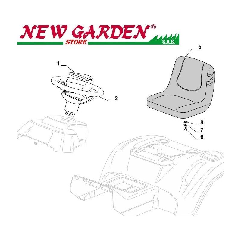 Exploded view tractor seat and steering wheel SD98 XD140HD CASTELGARDEN 2002-13 spare parts