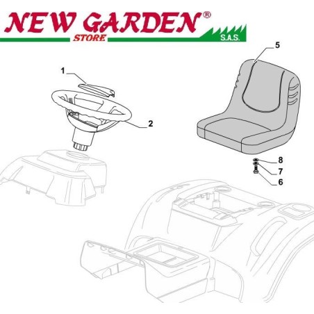 Vue éclatée du siège et du volant du tracteur SD98 XD140HD CASTELGARDEN 2002-13 pièces détachées | Newgardenstore.eu