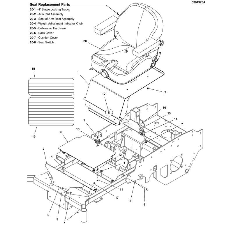 SEAT, CENTER BACKREST, SUSPENDED SEAT, WITH SWITCH LR5105096 GENUINE FERRIS