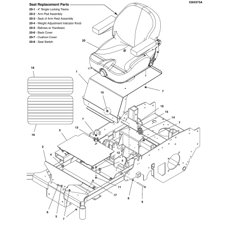 SIÈGE, DOSSIER CENTRAL, SIÈGE SUSPENDU, AVEC INTERRUPTEUR LR5105096 AUTHENTIQUE FERRIS | Newgardenstore.eu