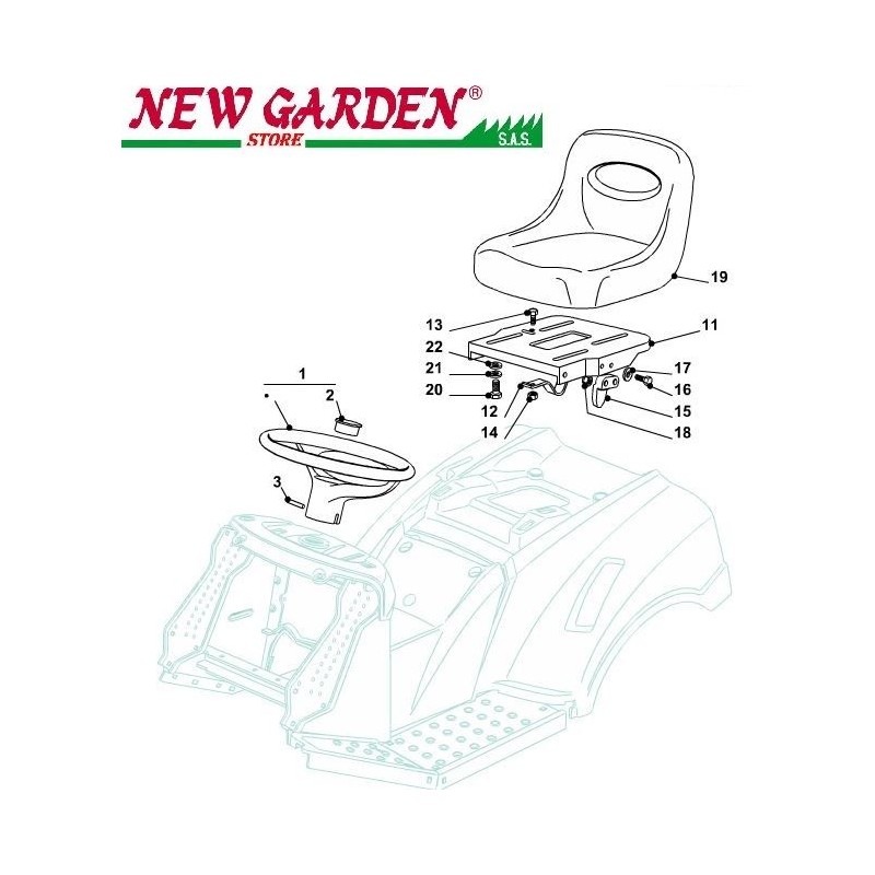 Vista detallada Asiento de dirección 102cm PT140 tractor cortacésped CASTELGARDEN piezas de recambio