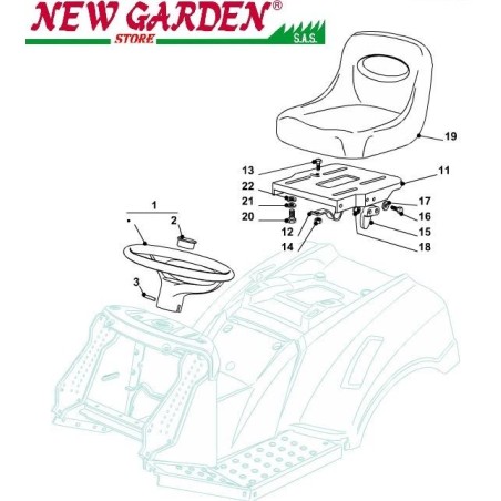 Exploded view Steering seat 102cm PT140 lawn tractor mower CASTELGARDEN spare parts | Newgardenstore.eu